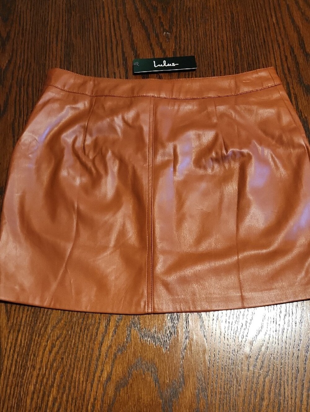 Lulu's Rust Faux Leather Button-Front Mini Skirt - Picture 5 of 6